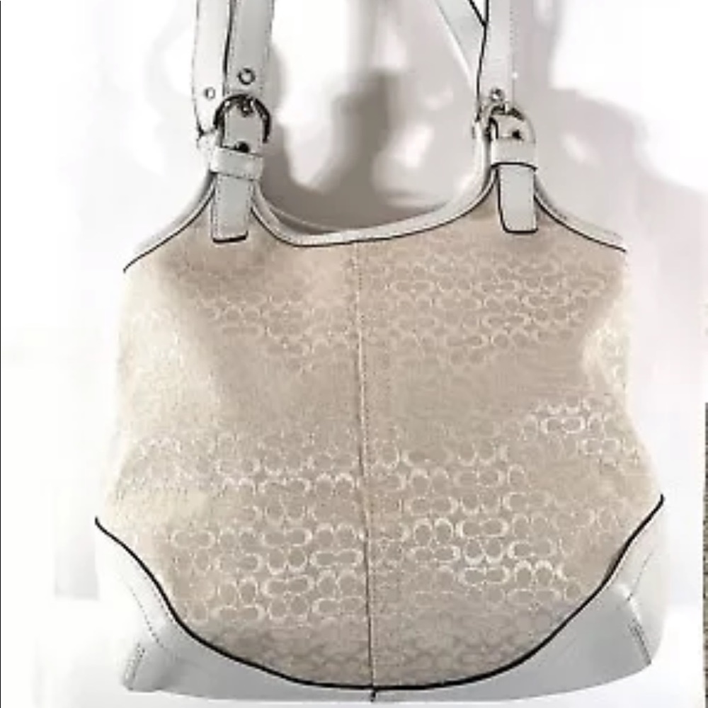 COACH Leather Canvas Handbag Hobo Bag Tote White